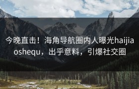 今晚直击！海角导航圈内人曝光haijiaoshequ，出乎意料，引爆社交圈