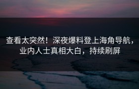 查看太突然！深夜爆料登上海角导航，业内人士真相大白，持续刷屏