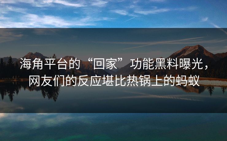 海角平台的“回家”功能黑料曝光，网友们的反应堪比热锅上的蚂蚁