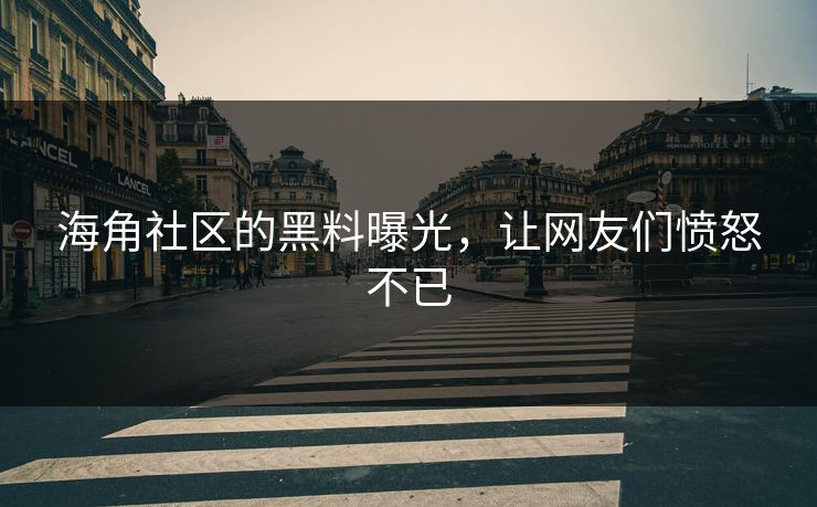 海角社区的黑料曝光，让网友们愤怒不已