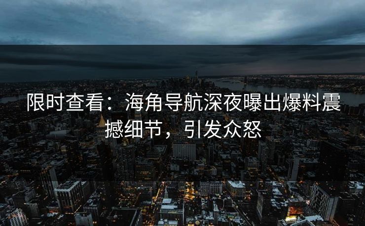 限时查看：海角导航深夜曝出爆料震撼细节，引发众怒