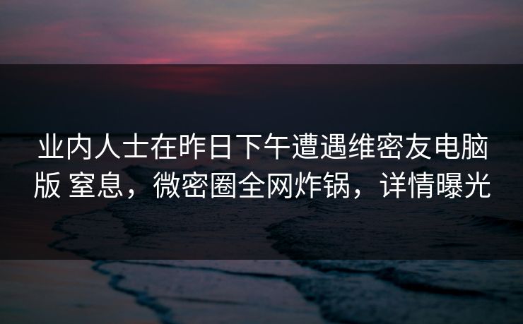 业内人士在昨日下午遭遇维密友电脑版 窒息,微密圈全网炸锅,详情曝光 业内人士在昨日下午遭遇维密友电脑版 窒息,微密圈全网炸锅,详情曝光
