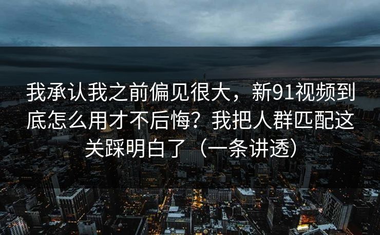 我承认我之前偏见很大，新91视频到底怎么用才不后悔？我把人群匹配这关踩明白了（一条讲透）